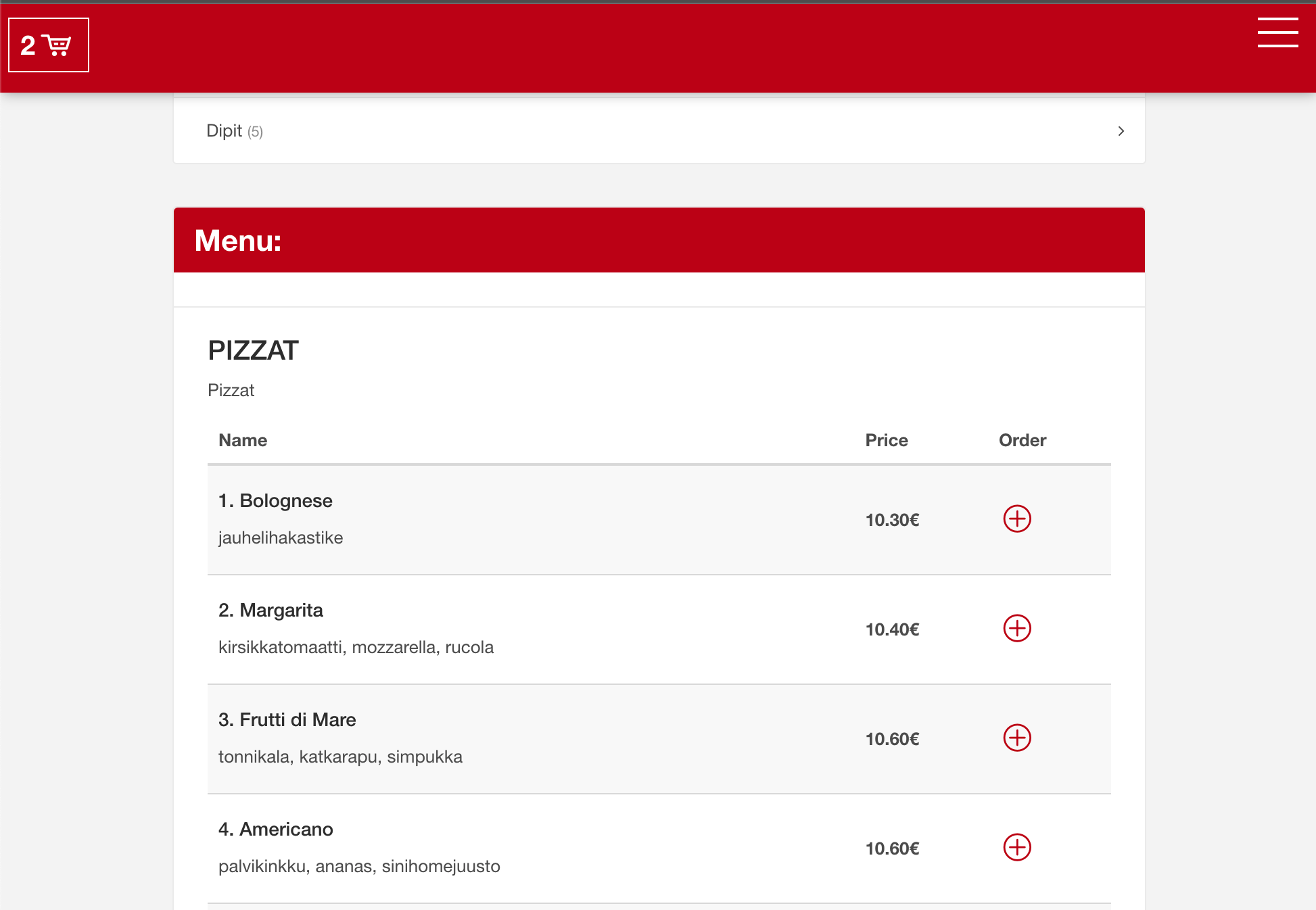 Online ordering website for restaurants